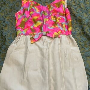 Colorful Pink and Cream Dress with Bow